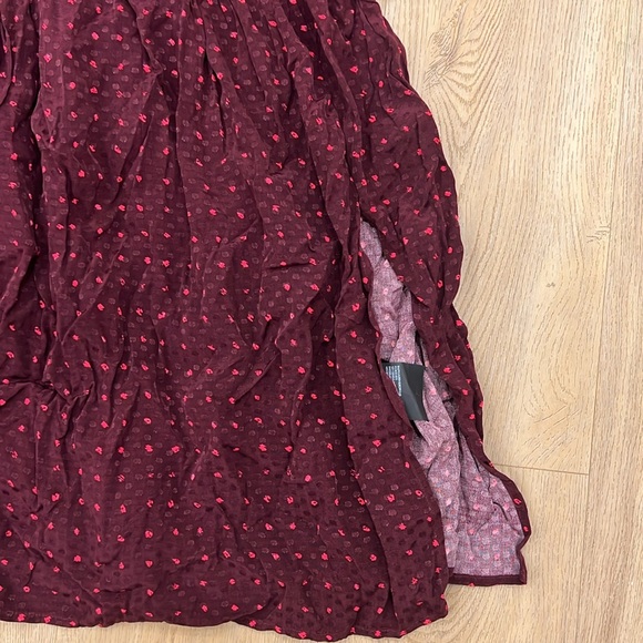 Club Monaco Dress Burgundy Belted Dots Size 4 Midi Length Flared Skirt. - Picture 4 of 6